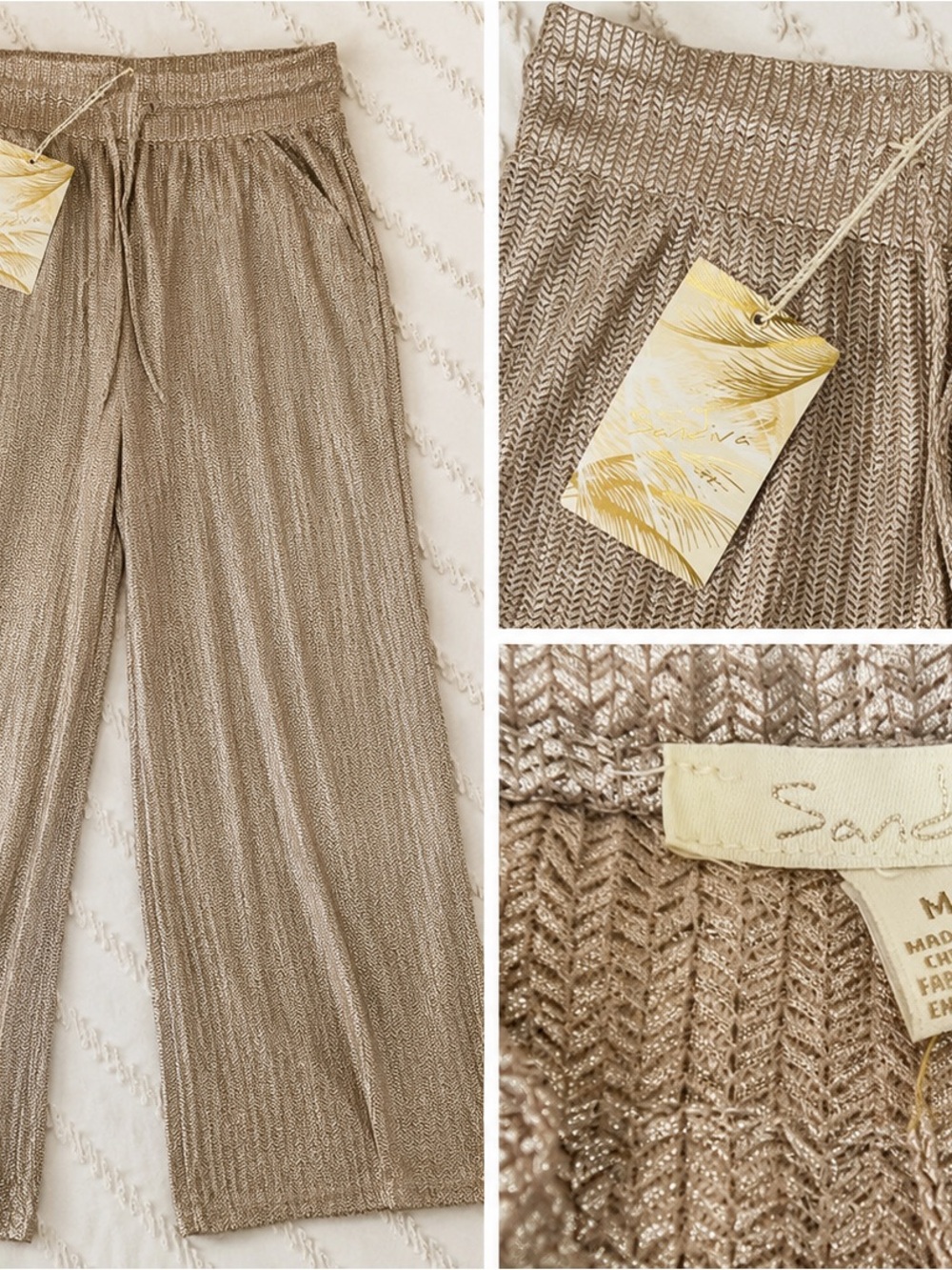Sandiva Metallic Wide Leg Resort Pants | Rose Gold Shimmer | Size Medium | NWT